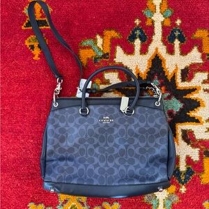 Coach Dark Blue Signature Leather Logo Shoulder Bag
